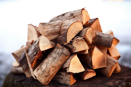 人工砍伐的木材块图片
