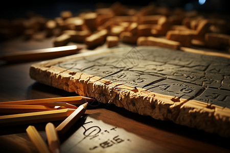 立体艺术文字艺术感古代木质雕刻品背景