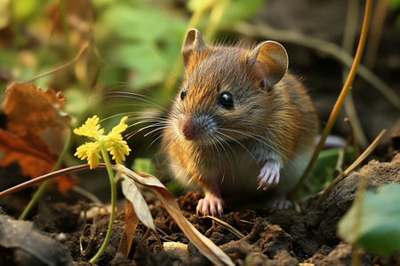 黄色小老鼠草地上发呆的小老鼠背景