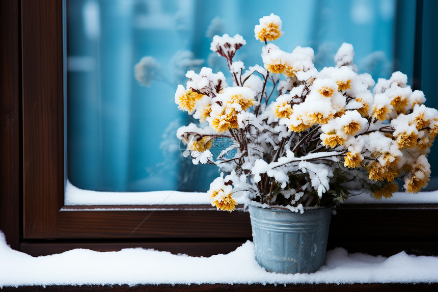 冬季窗台上的花束图片