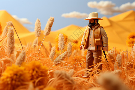 秋天农场中收割的农民背景图片