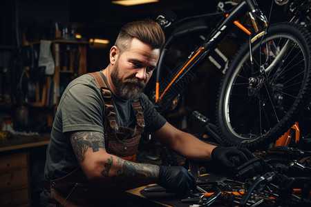 修理自行车修理车辆的工人背景