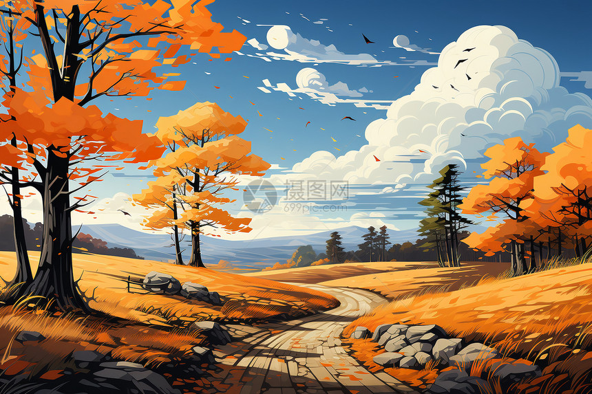 秋天色彩的乡村风景图片