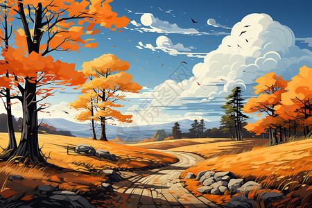 秋天色彩的乡村风景图片