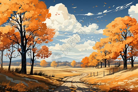 金黄色的秋天乡村田野背景图片