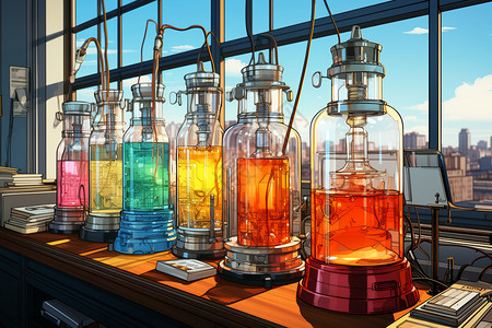 实验室进行化学反应的玻璃瓶图片