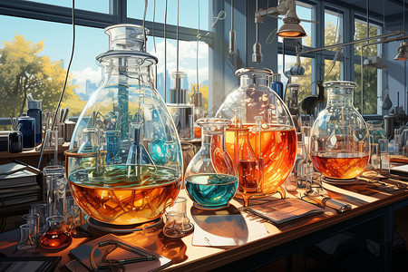 科学实验室中的玻璃器具插画