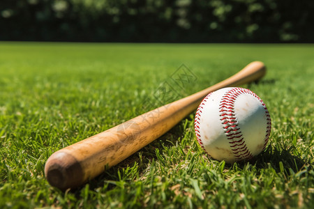 草地上的棒球和棒球棍背景