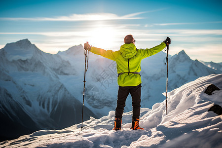 攀登雪山的男性图片