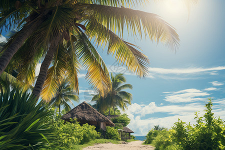 沙滩上的热带椰子树图片