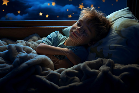 看星星男孩男孩在床上休息睡眠背景