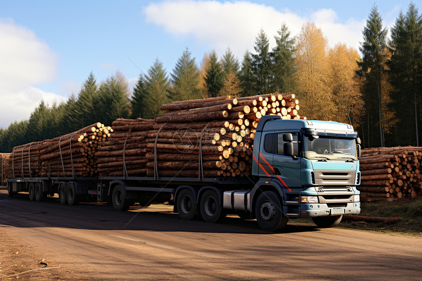 运输木材的卡车图片