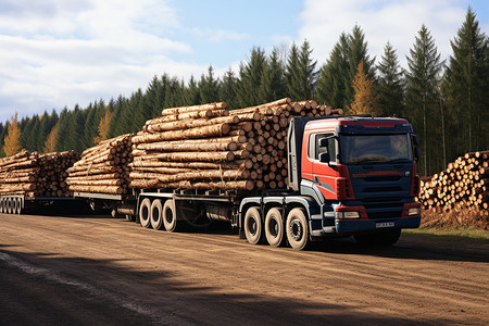 林间运输木材的卡车图片