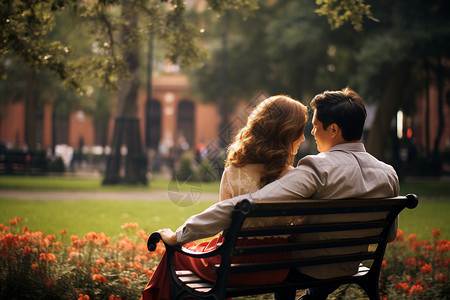 公园长椅上的夫妇背景图片