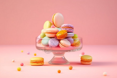 3D糖果美味可口的马卡龙背景