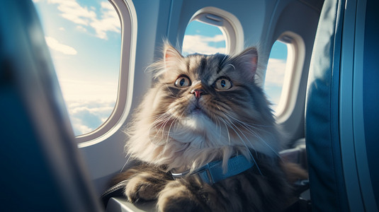 机舱窗口坐飞机的小猫插画