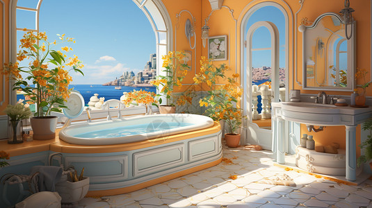海边住宅内的浴室背景图片