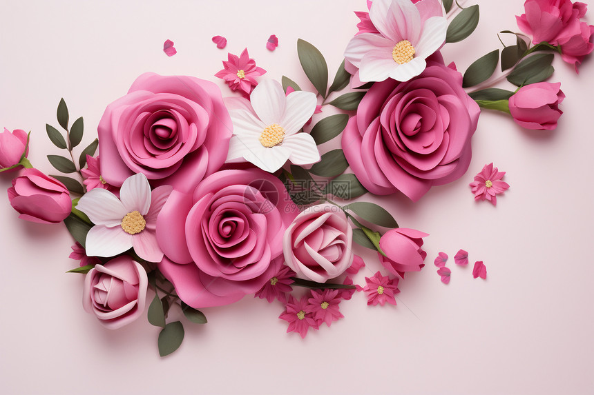 漂亮的粉色花束图片