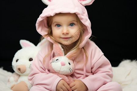 抱着花兔子女孩抱着兔子玩偶背景
