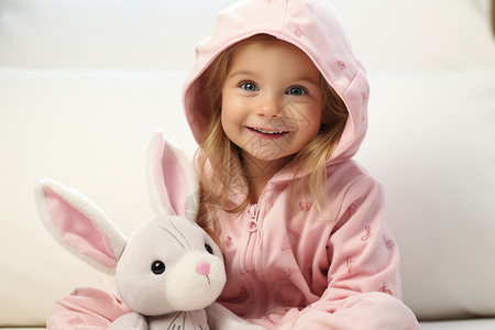 抱锦鲤兔子可爱的女孩抱着玩偶背景