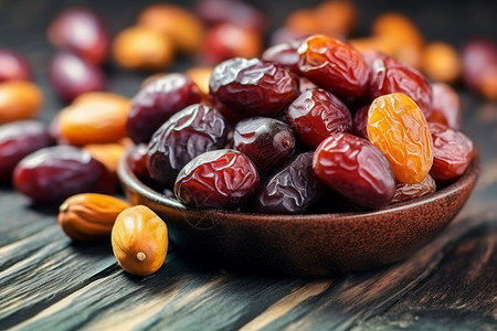 健康成熟的杏仁和葡萄干图片