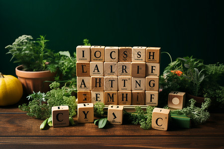蔬菜字母方块上的英语字母背景
