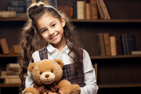书架后的可爱女孩背景图片