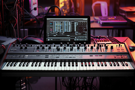 娱乐机器室内的电子钢琴背景