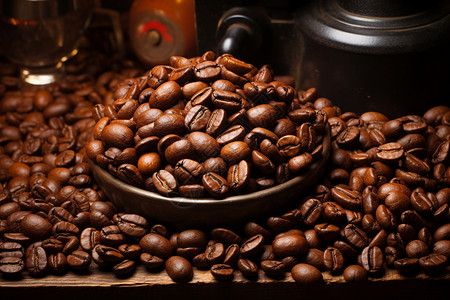桌子上的咖啡豆背景图片