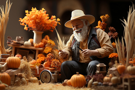 秋天丰收喜悦的老人背景图片
