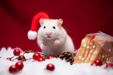 戴着圣诞帽子的老鼠背景图片