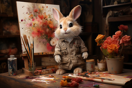 艺术家模型可爱的兔子插画