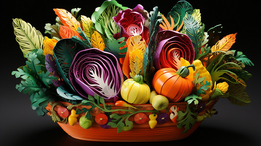 蔬菜花束3D抽象的蔬菜插画