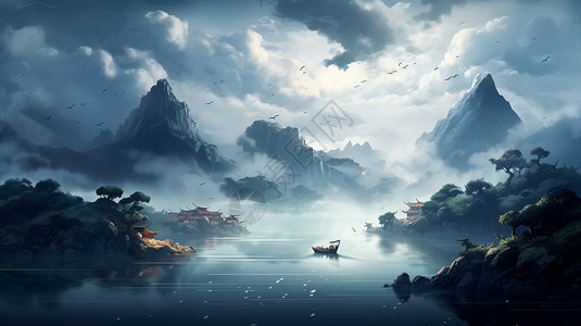 海上的孤舟背景图片