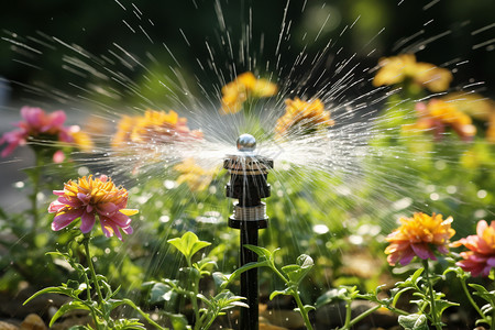 喷水器洒水滋养花园高清图片
