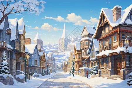 冬日城市景观绘画图片