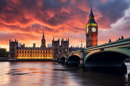 伦敦黄昏下的城市建筑高清图片