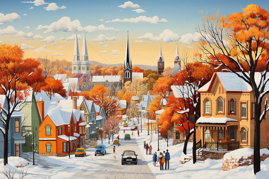 冬日城市的多彩风景图片