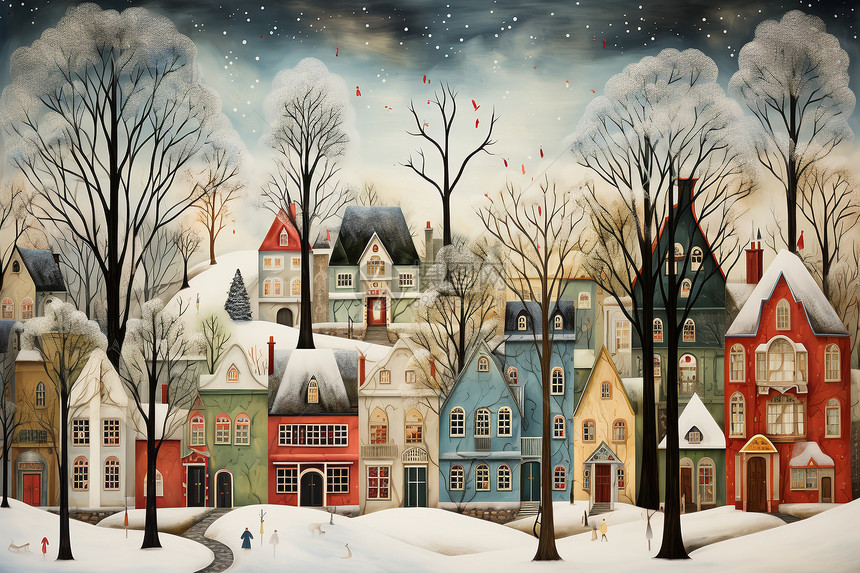 冬日童话城市的插画图片