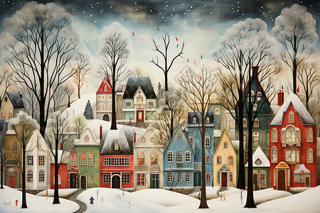 冬日童话城市的插画图片
