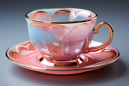粉色茶杯和托盘图片