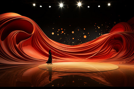 红舞台金红光影的多彩呈现设计图片