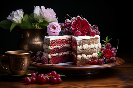 浪漫精致的红丝绒蛋糕图片