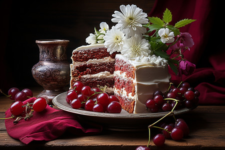 浓情红丝绒蛋糕背景图片