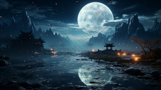中国风秦时明月星光点点的海上明月插画