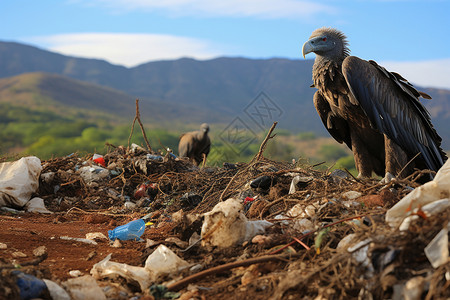 脏乱垃圾里的鸟背景图片
