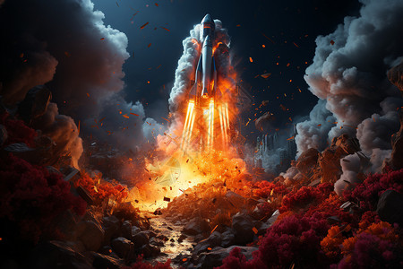 火箭发射的烟雾背景图片