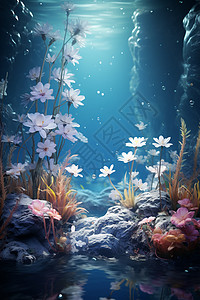 漂浮装饰精美的水下花卉插画