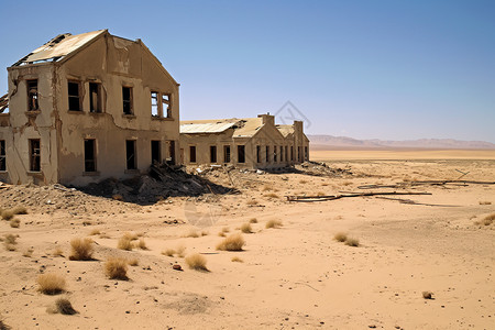 废弃矿山户外的沙漠建筑背景