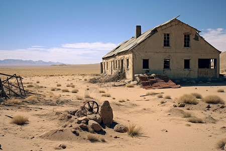 废弃矿山被遗弃的沙漠小屋背景